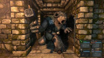 A huge ogre attacks the player in Legend of Grimrock