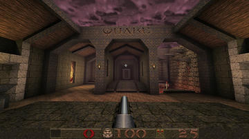 Screenshot of the Quake start map from the 2021 remaster.